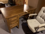 Heavy duty wooden desk with office chair. No shipping