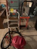 Dolly cart, 5 gal. 2 hp. Shop-vac, 2 step step stool. No shipping