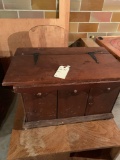 Wooden storage with hinge, cabinet, old wooden hi-chair (nice) No shipping