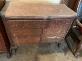 Commode (missing 1 rear wheel), 4 drawer dresser, 2 table leaves, thick solid oak piece of wood. No