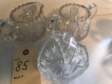 Etched lead crystal creamer & sugar w/small handle basket