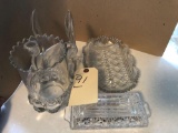 Lead crystal butter dish, Candle holders, Relish tray, Jar