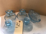 Blue candle holders & small dish