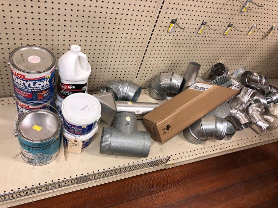 Large Assortment Metal Duct Pipe, Elbows, and Sealant Products