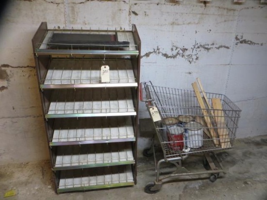Grocery Cart and Shelving.