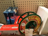 Assortment Christmas Lights, Package Bows and Roller Reel