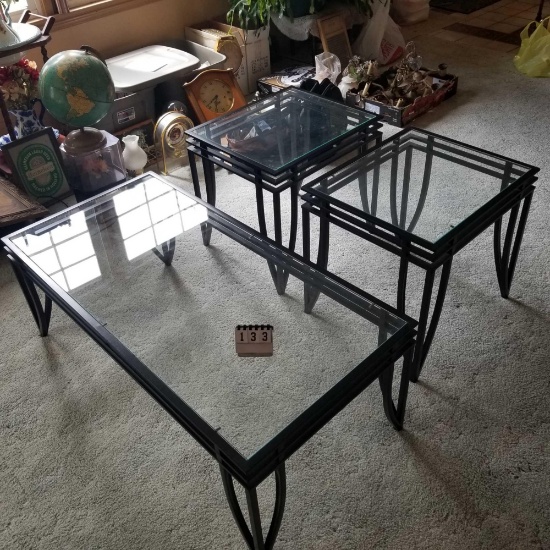 Glass Top Metal Frame Decor Tables Set of 3