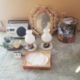 Assortment Dresser Lamps Cassette Player and Decorative Items