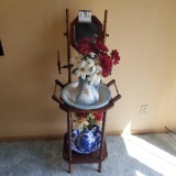 Decorative Wash Stand with Mirror and Dual Pitcher and Basin Display