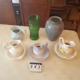 Assortment Dresser Style Pitcher and Basin Sets and Vases