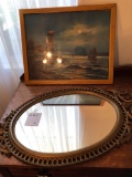 Circullar Wall Mirror and Moonlight Sailing Picture