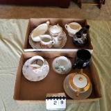Assortment Cream and Sugar Set and Cups and Saucers inc. Mustache Cup