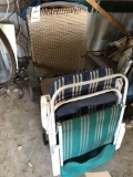 Assortment Patio Chairs inc. Wicker, Web, and Pad