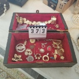 Jewelry Box and Assortment of Clasp Pins