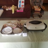 GE Electric Covered Fry Pan and Oxford Saucers and Plates