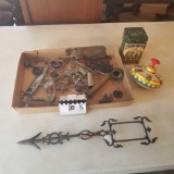 Assortment Vintage Cast, Steel and Tin Items