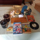 Assortment inc. Dial Telephone, Goodyear Hand Fan, Comic Book Price Guide