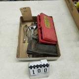 Assortment inc. Screw Extractor Set, Vise Grips, and Crescent Wrench