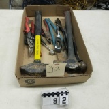 Assortment inc. Hammers, Tin Snips, and Multi Use Pliers