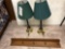 Matching Green Shade Table Lamps and Shelved Cap Hanger Board