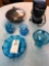 Assortment incl. Mini Coffee Maker, Blue Glass Items, and Metal Covered Candy Dish