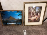 Mountain by the Lake and Flower Garden Framed Pictures