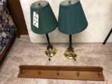 Matching Green Shade Table Lamps and Shelved Cap Hanger Board