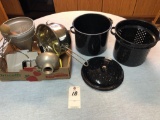 Assortment Enamel Canners and Canning Utensils