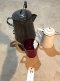 Enamel Coffee Pots and Water Pitcher