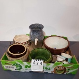 Assortment Crock Items inc Speckled Water Cooler