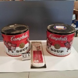 Campbell's Dual Handled Storage Tins and Thermometer