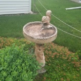 Concrete Birdbath with Squirrel Figurine