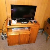 Sony Flat Screen TV, VHS Player, and Wood Stand with Storage
