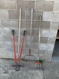 Large Ridgid Bolt cutter, five tine fork, rake, garden cultivator. No shipping