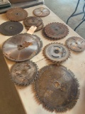 Assortment of saw blades, various sizes up to 12''. No shipping