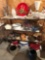 4-shelf, 37'' W x 33'' H metal shelving unit includes all items on shelves (meat grinder, bud vases,