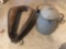 20'' Horse collar and gray enamel coffee pot