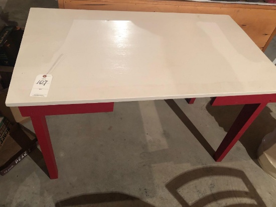 48'' W x 28'' D x 30'' H painted wood table. Nice Condition - No Shipping!