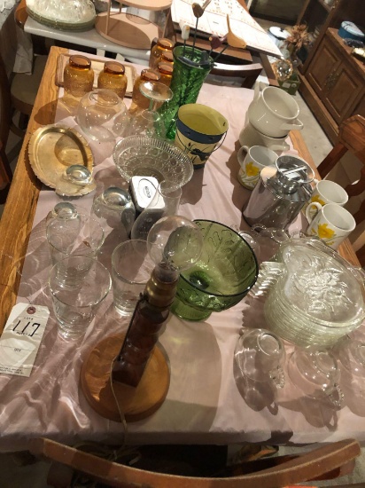 Glass luncheon set, various cups, soup bowls, and more!