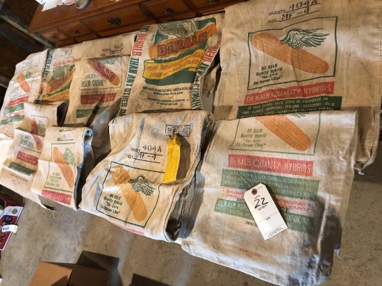 Various DeKalb seed-corn cloth sacks (some includes original germination tags)