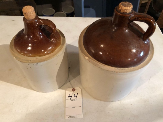 (2) Brown-top handled crocks (appear to be in good condition)