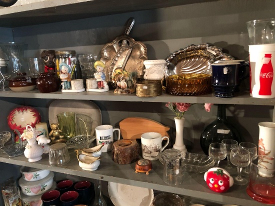 Various kitchen knick-knacks incl. vases, cups, small crocks, and much more!