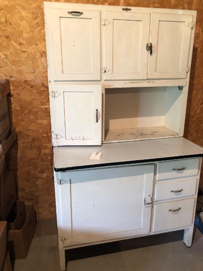 40.5'' W x 21.5'' D x 69'' H antique kitchen cupboard w/flour sifter, flour bin, and pull-out enamel