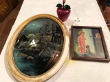 Oval bubble-glass picture, 'Girl w/Cookie Jar Temptation' framed picture, and more.