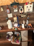 Decorative wall-pockets, key ring holder, knick-knacks, Thermos, grape-design milk-glass bowl, and