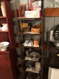 6-tier metal storage unit/cabinet incl. tins, small wood box, cake and jello mold, and more!