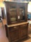 Vintage solid wood cabinet w/(2) top glass doors, bottom drawers and doors (4' W x 17'' D x 69'' H)