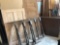 (2) Solid wood doors - (1) 32'' x 54'' and (1) 30'' x 71'', and (2) sections spindled wood railing -