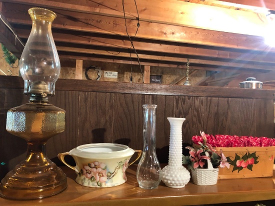 Kerosene lantern, milk-glass items, vase, and more!