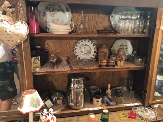 Several small dishes & glassware, set of glasses, peculator coffee pot, and more!